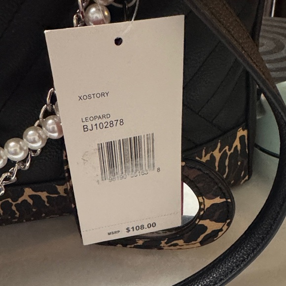 Betsey Johnson Black and Leopard Tote with Pearl Accents - Picture 3 of 4